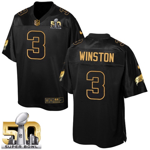 Men's Elite Jameis Winston Nike Jersey Black - #3 Pro Line Gold Collection NFL Tampa Bay Buccaneers